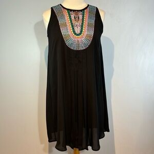 Thyme & Honey black sleeveless pleated dress colourful embroidery size Medium